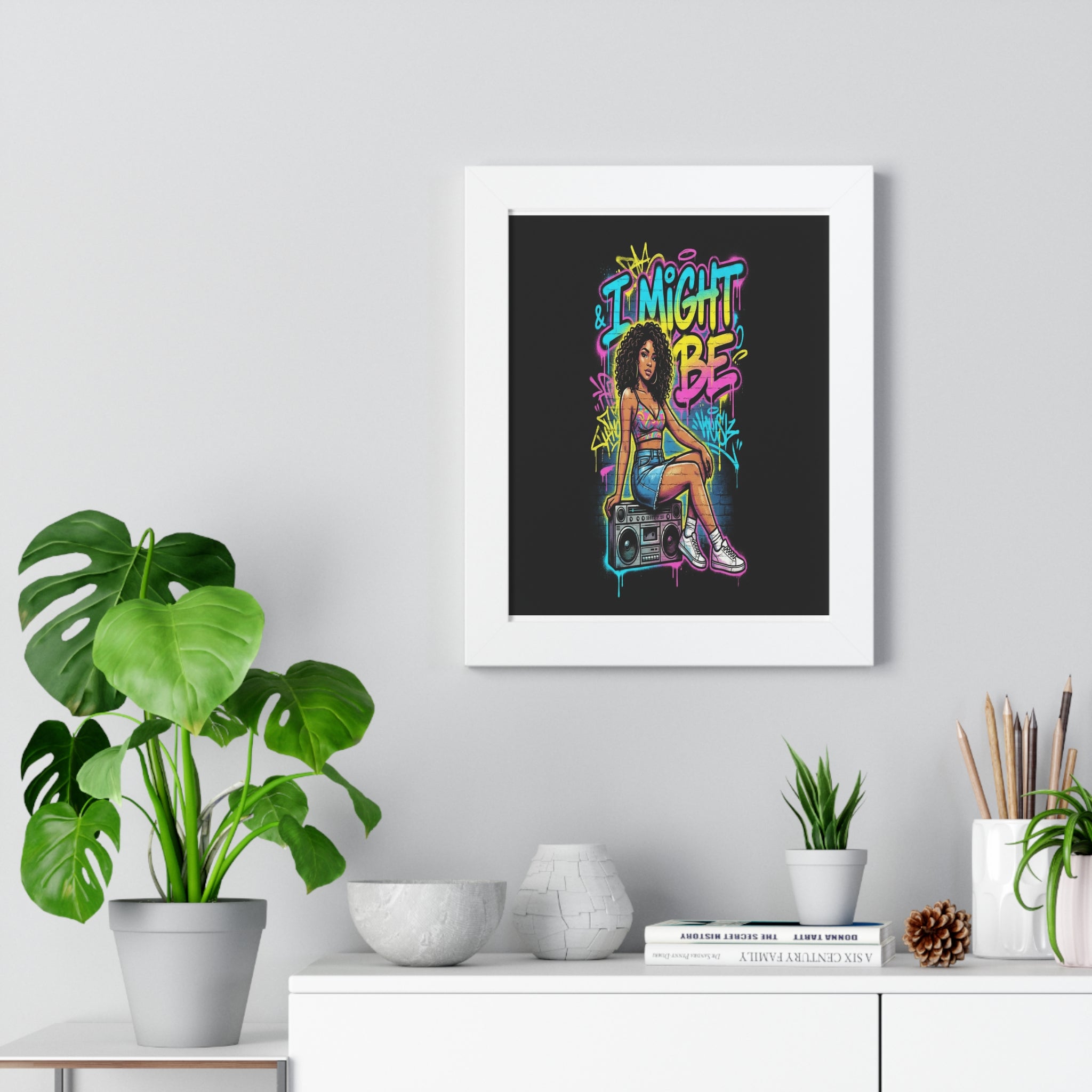 I Might Be Poster — Retro Street Art Girl Boombox Print