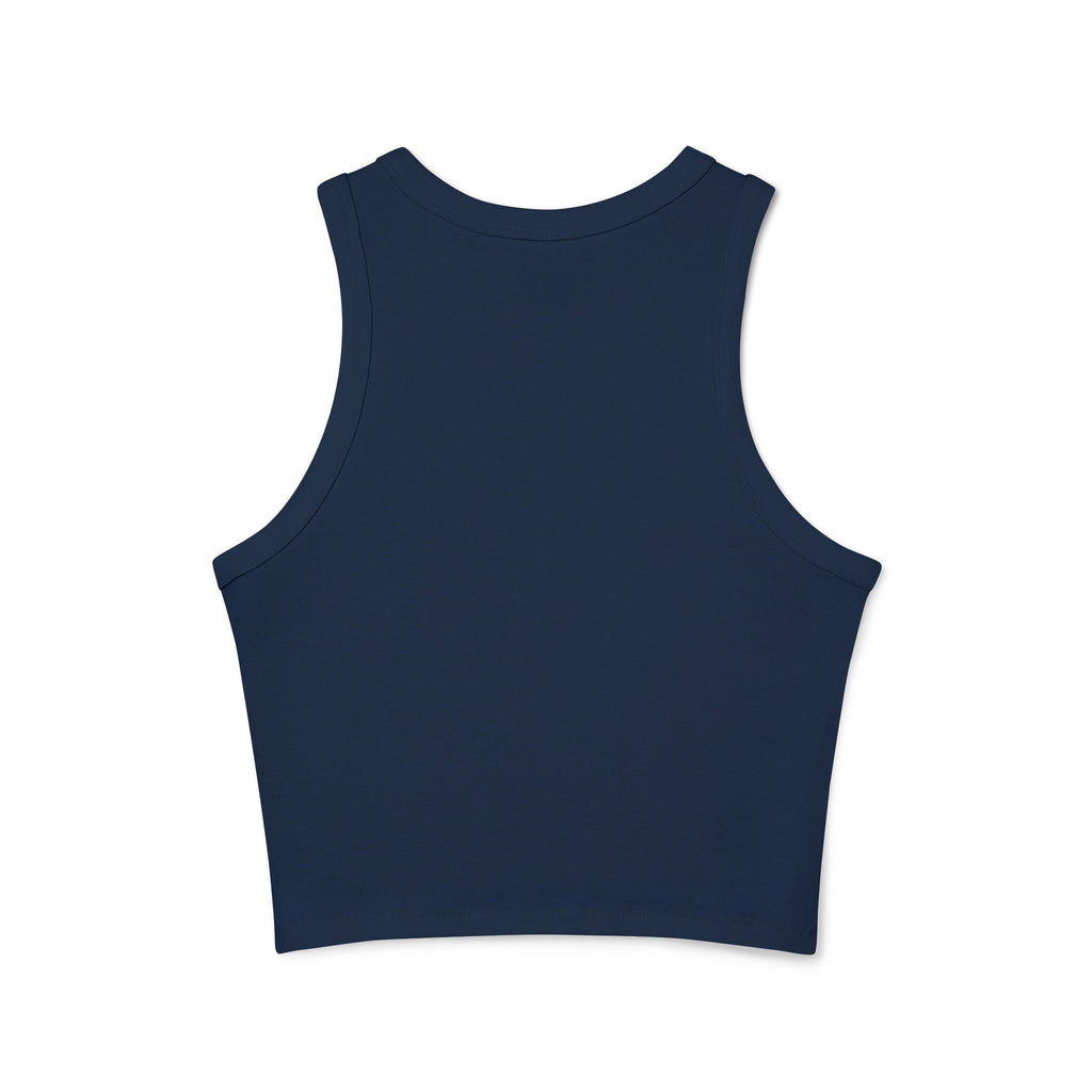 Racer Tank Top — "That Bitch & I Might Be" Graphic Crop Tank