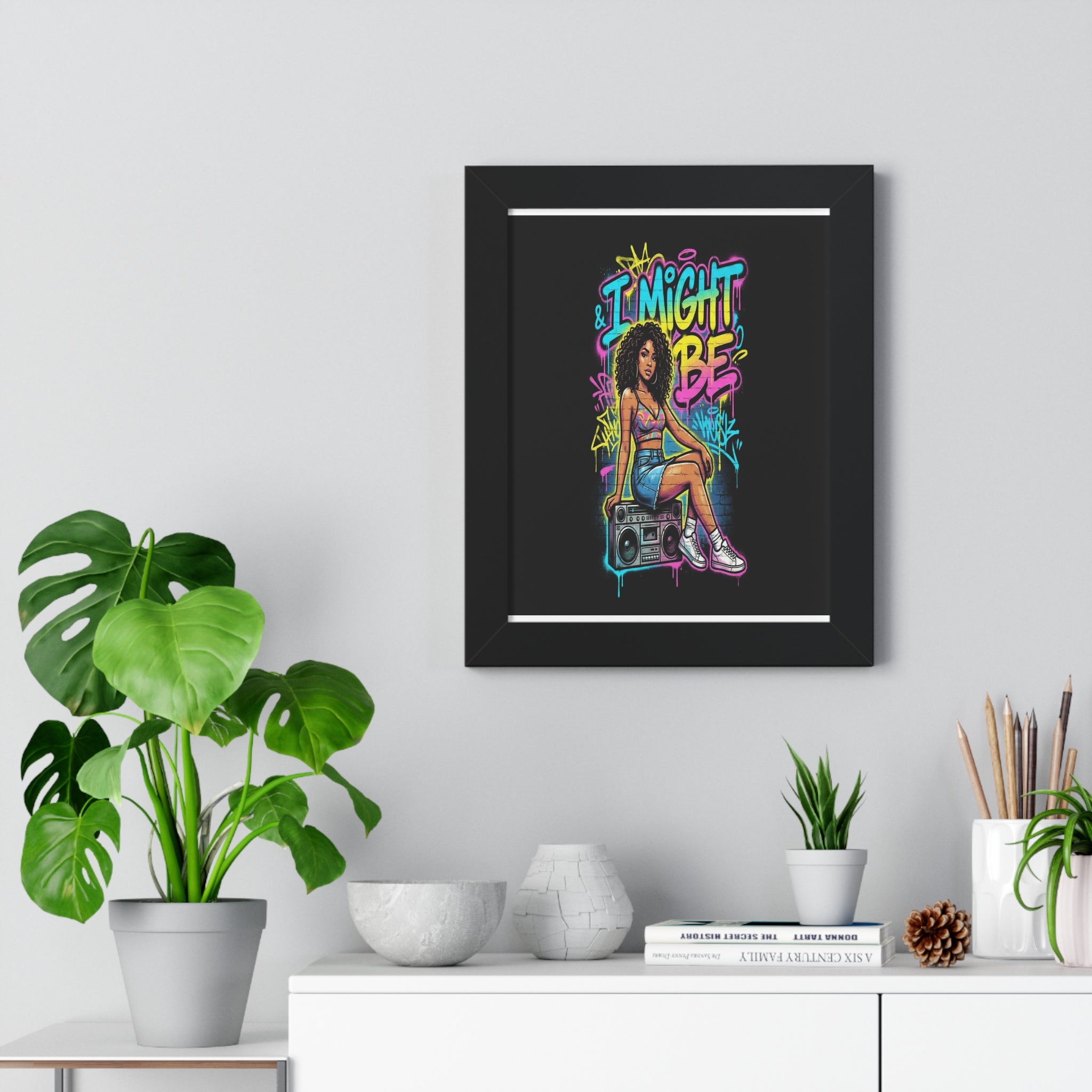 I Might Be Poster — Retro Street Art Girl Boombox Print