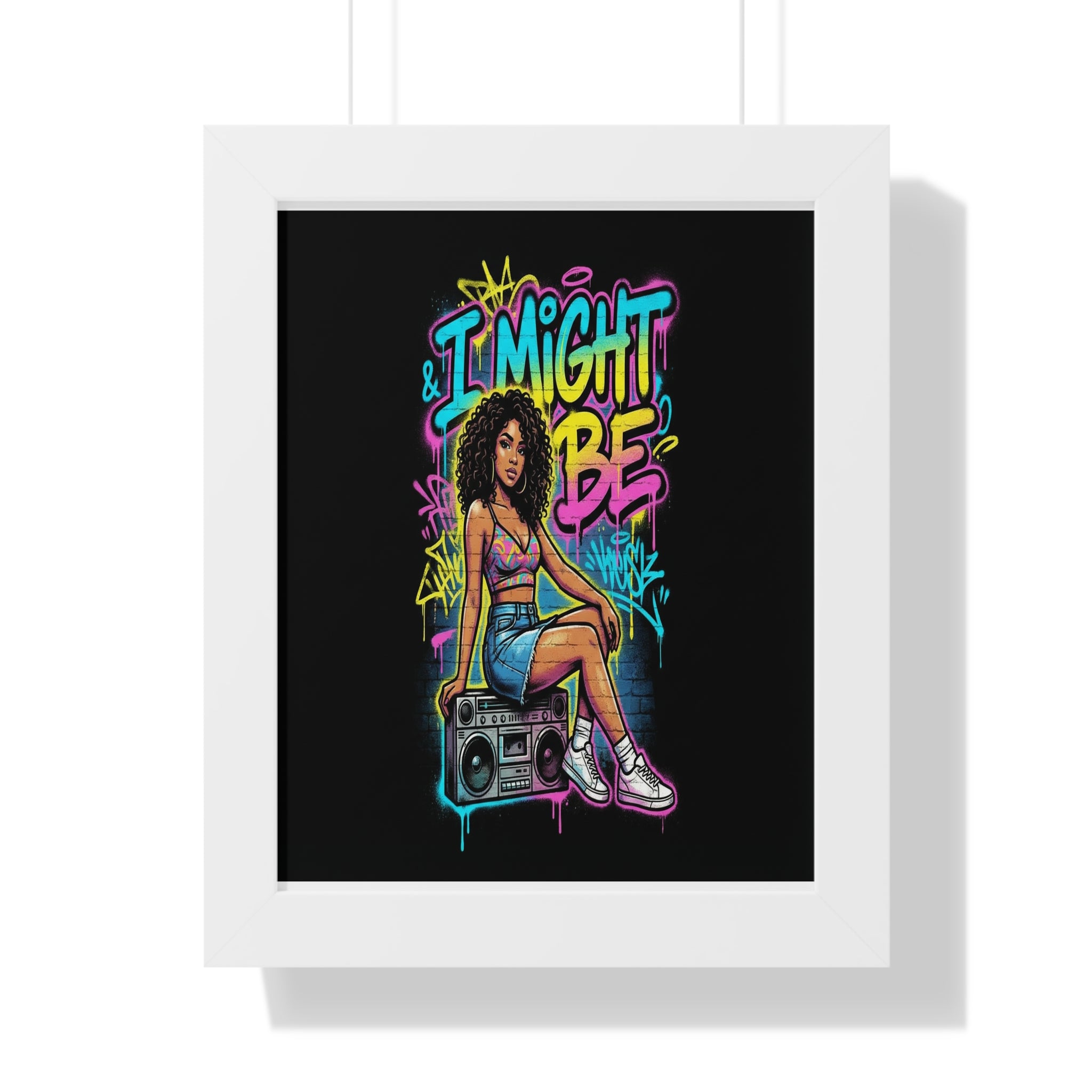 I Might Be Poster — Retro Street Art Girl Boombox Print