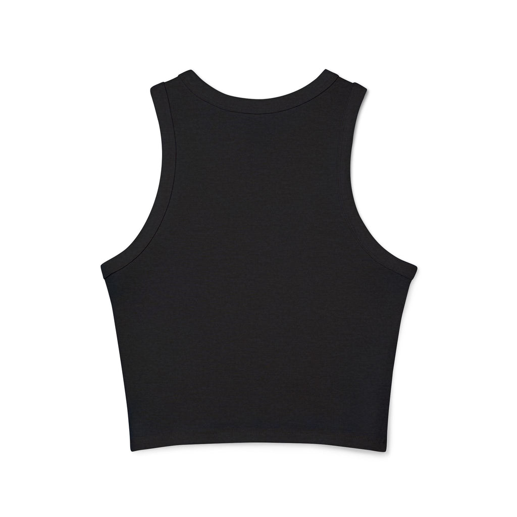 Racer Tank Top — "That Bitch & I Might Be" Graphic Crop Tank