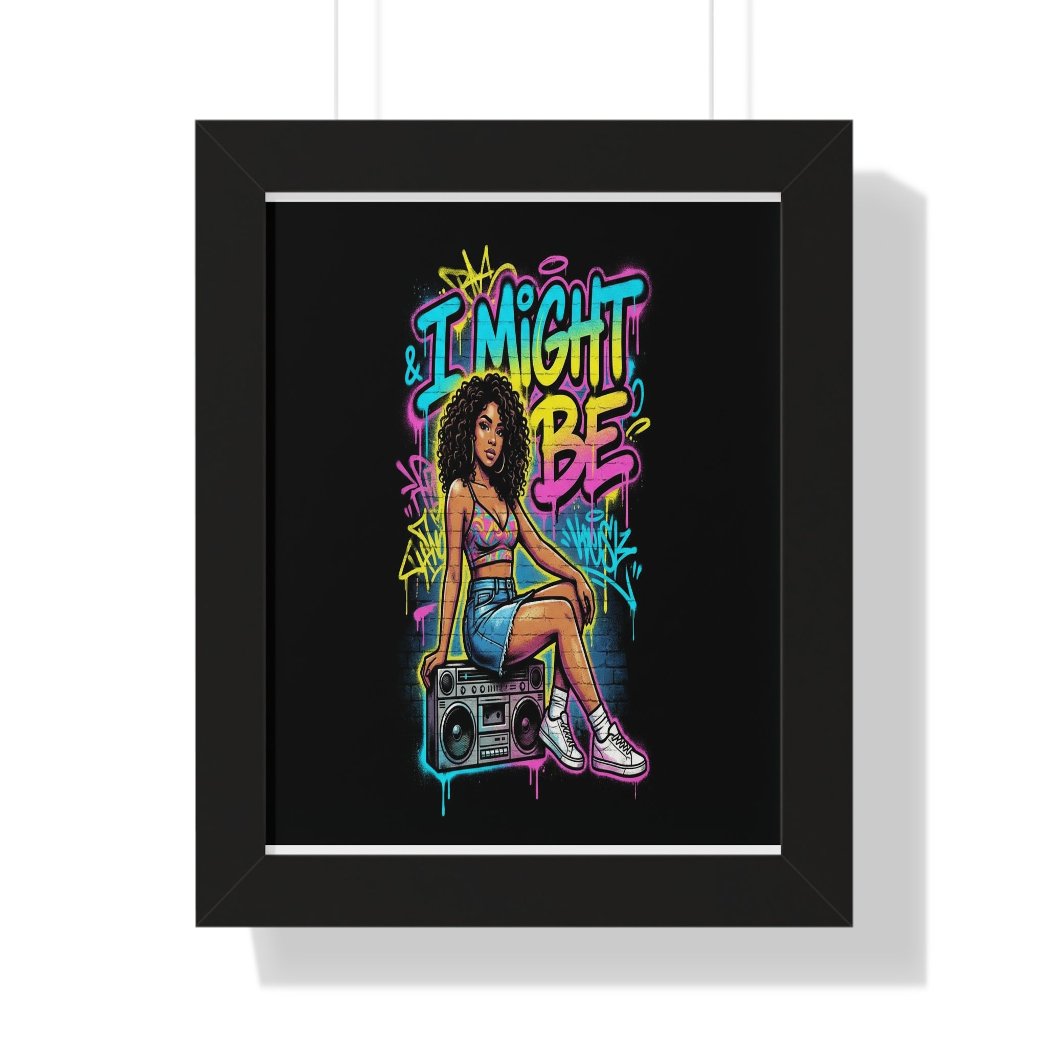 I Might Be Poster — Retro Street Art Girl Boombox Print