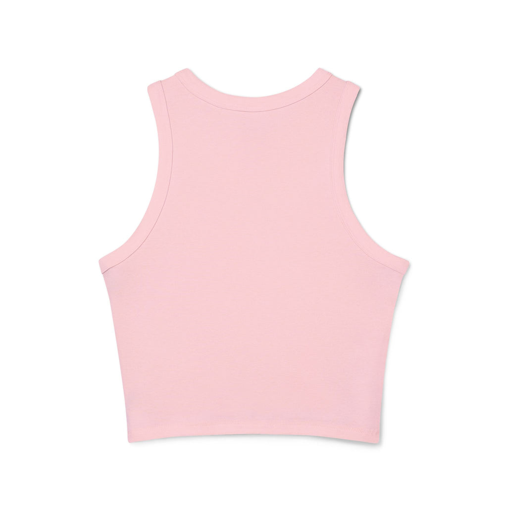 Racer Tank Top — "That Bitch & I Might Be" Graphic Crop Tank